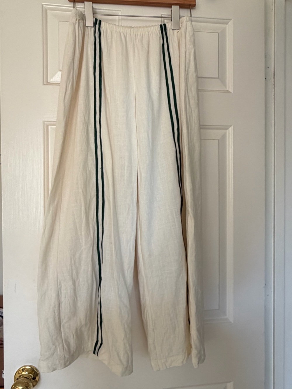 Princess Polly Cream Wide-Leg Pants with Green Stripes